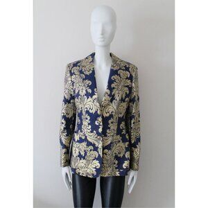 Moschino Jeans 90s Vintage Metallic Notch Collar Blazer Blue Gold Size 10